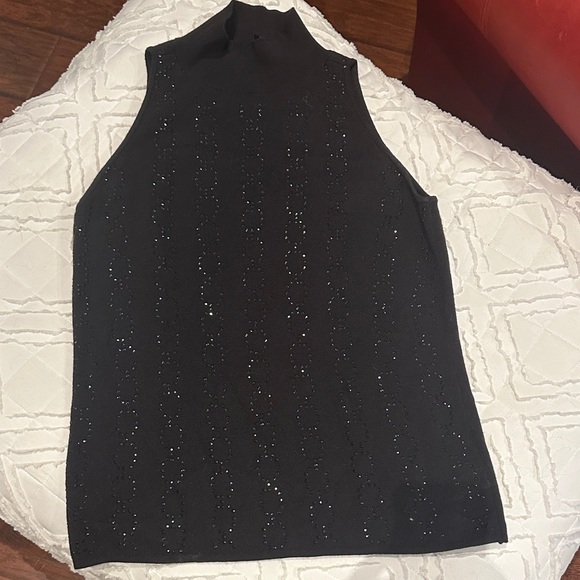 White House Black Market Sparkling Black Sleeveless Sweater - Picture 2 of 5